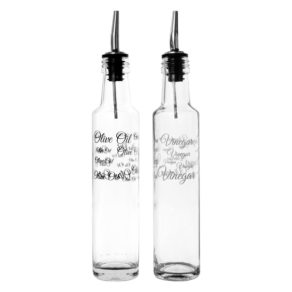 CONSOL ROUND OLIVE OIL & VINEGAR BOTTLES WITH POURERS PRINTED, 250ML (285X50MM DIA)