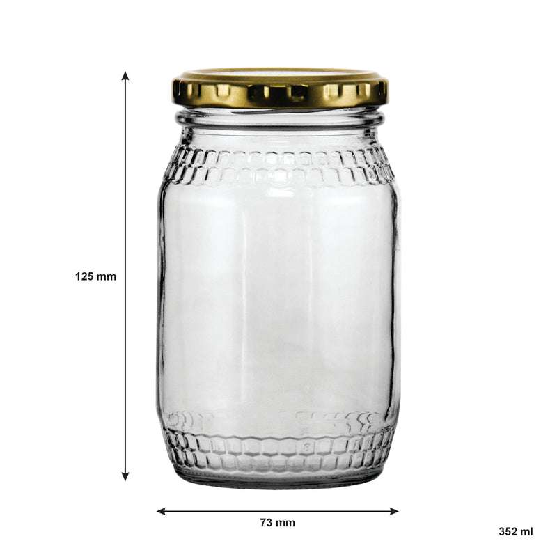 REGENT GLASS HONEY JAR WITH HONEY BEE PRINT, 352ML (125X73MM DIA)