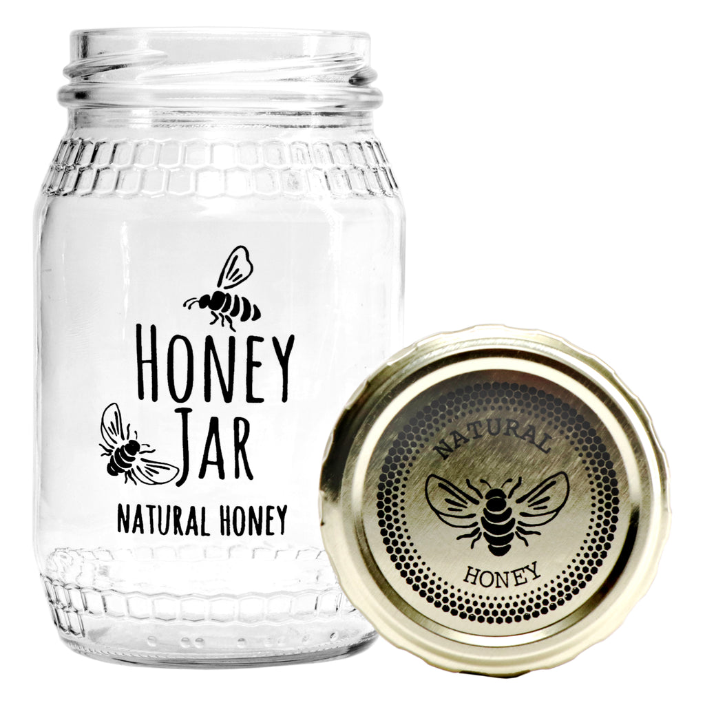 REGENT GLASS HONEY JAR WITH HONEY BEE PRINT, 352ML (125X70MM DIA)