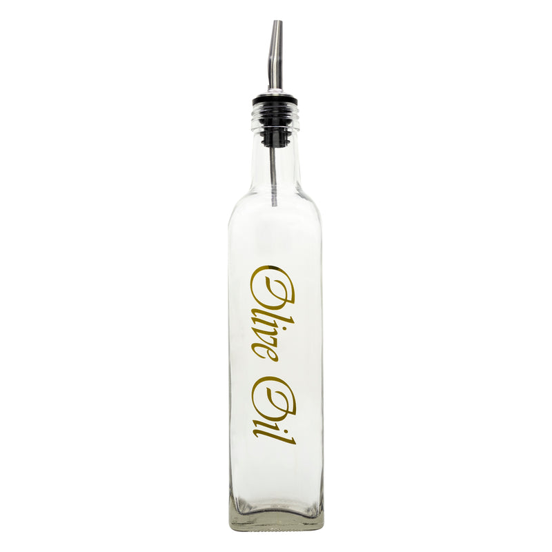 REGENT SQUARE OLIVE OIL & VINEGAR BOTTLES WITH POURERS AND GOLD PRINT, 500ML (262X74X74MM)