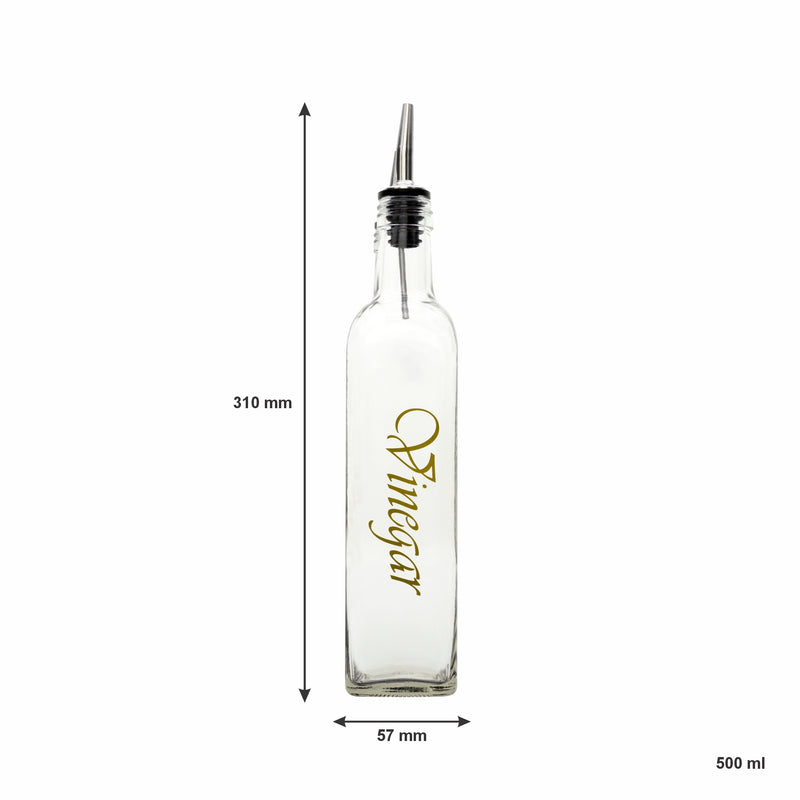 REGENT SQUARE OLIVE OIL & VINEGAR BOTTLES WITH POURERS AND GOLD PRINT, 500ML (262X74X74MM)