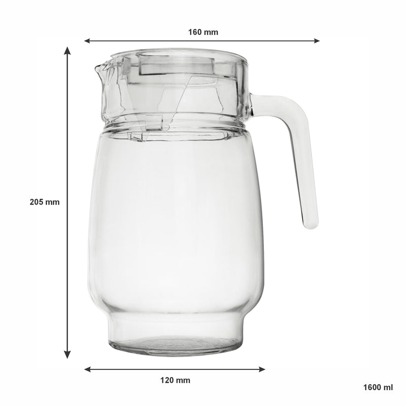 REGENT GLASS WATER JUG WITH CLEAR LID, 1.6L (205X160X120MM DIA) [CATERING]