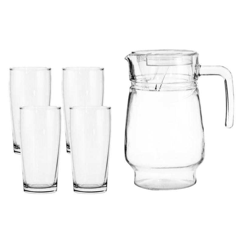 REGENT GLASS WATER JUG (1LT) & 4 WILLY TUMBLERS (340ML) - 5 PIECE SET