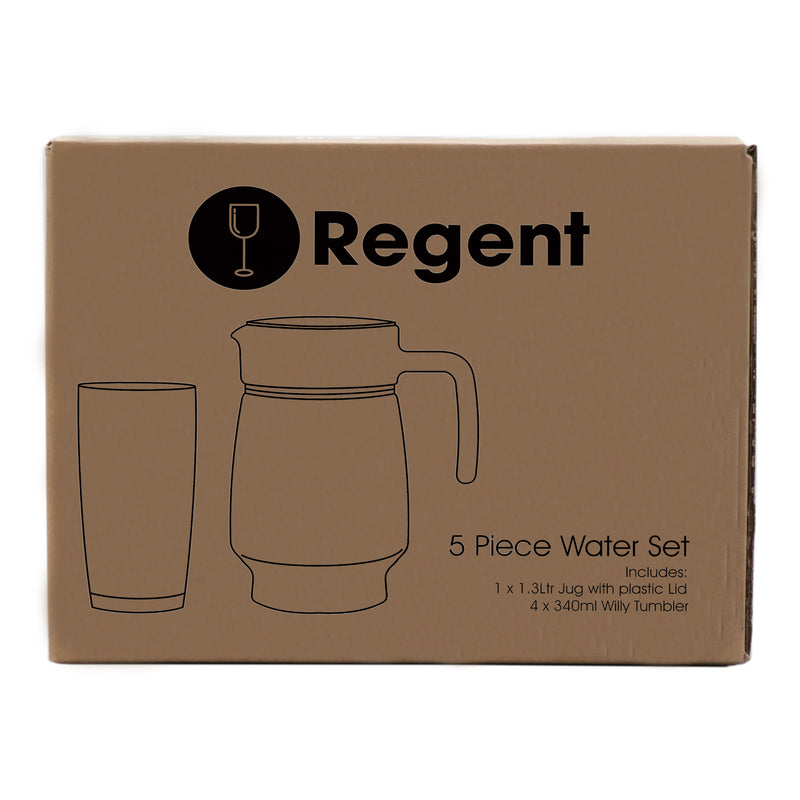 REGENT GLASS WATER JUG (1LT) & 4 WILLY TUMBLERS (340ML) - 5 PIECE SET