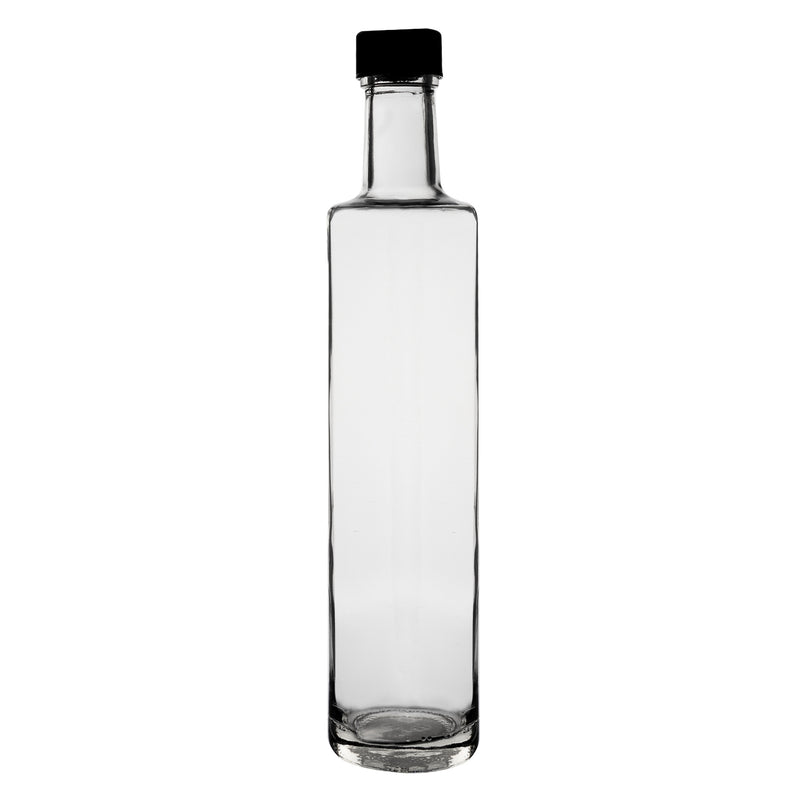 CONSOL ROUND OIL & VINEGAR BOTTLE WITH BLACK LID, 500ML (285XX60MM DIA)