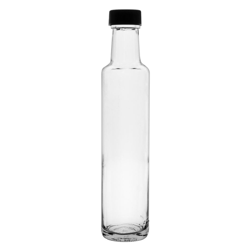 CONSOL ROUND OIL & VINEGAR BOTTLE WITH BLACK LID, 250ML (234X50MM DIA)