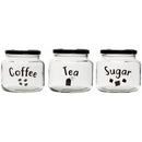 REGENT GLASS TEA, COFFEE, SUGAR PRINTED CANISTERS 3 PIECE SET, 500ML (95X100MM DIA)