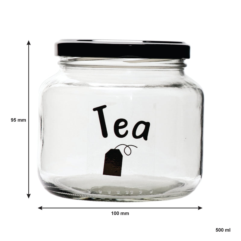 REGENT GLASS TEA, COFFEE, SUGAR PRINTED CANISTERS 3 PIECE SET, 500ML (95X100MM DIA)