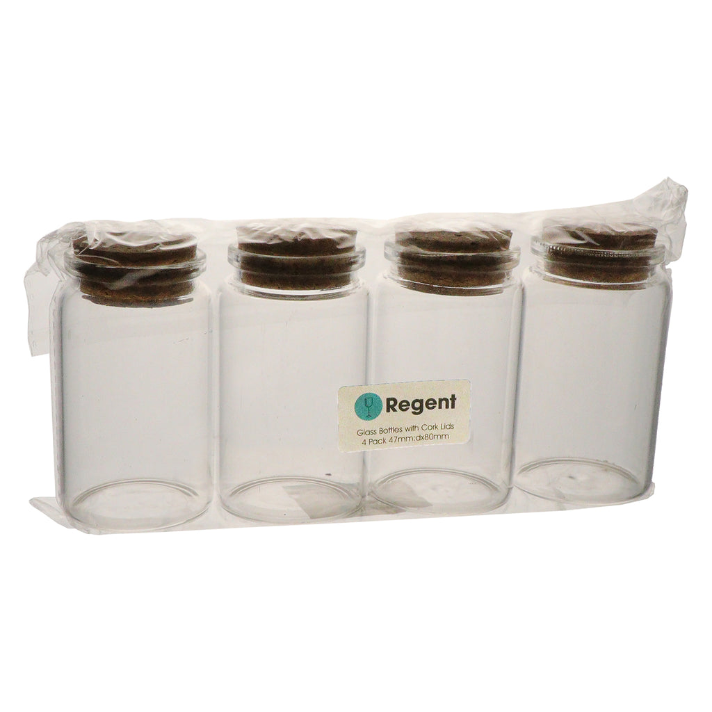 REGENT GLASS BOTTLES WITH CORK LIDS 4PCS, 95ML (47MM DIAX86MM)