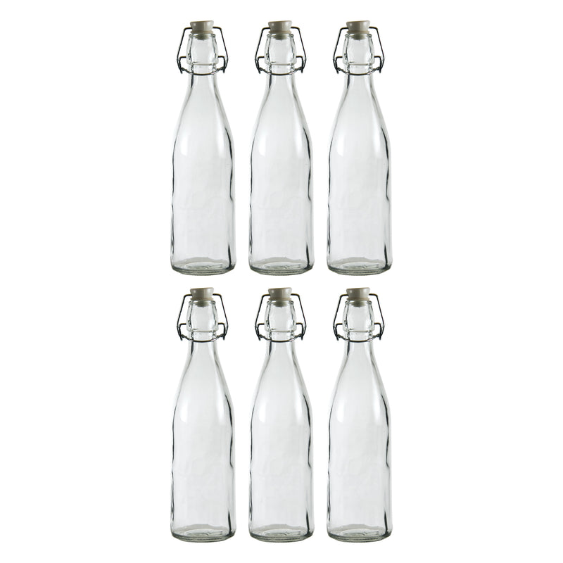 REGENT GLASS BOTTLES WITH WHITE CLIP TOP LIDS 6 PACK, 500ML (65MM DIAX275MM