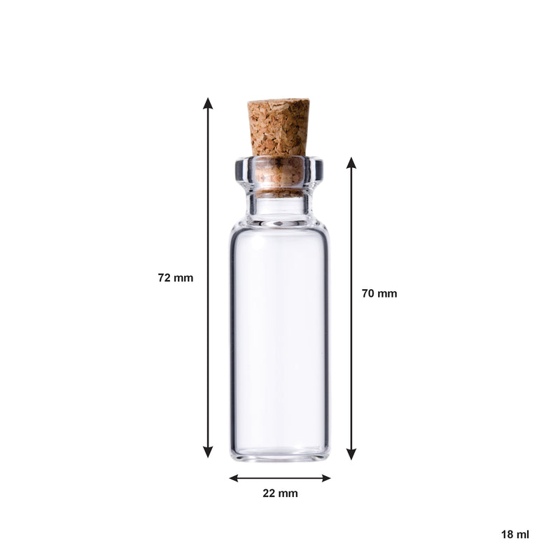 REGENT GLASS BOTTLES WITH CORK LIDS 12PCS, 18ML (22MM DIAX72MM)