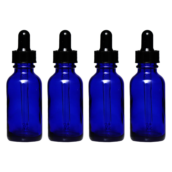 REGENT BLUE GLASS BOTTLE WITH DROPPER LID 4 PIECE, 30ML (32MM DIAX101MM)