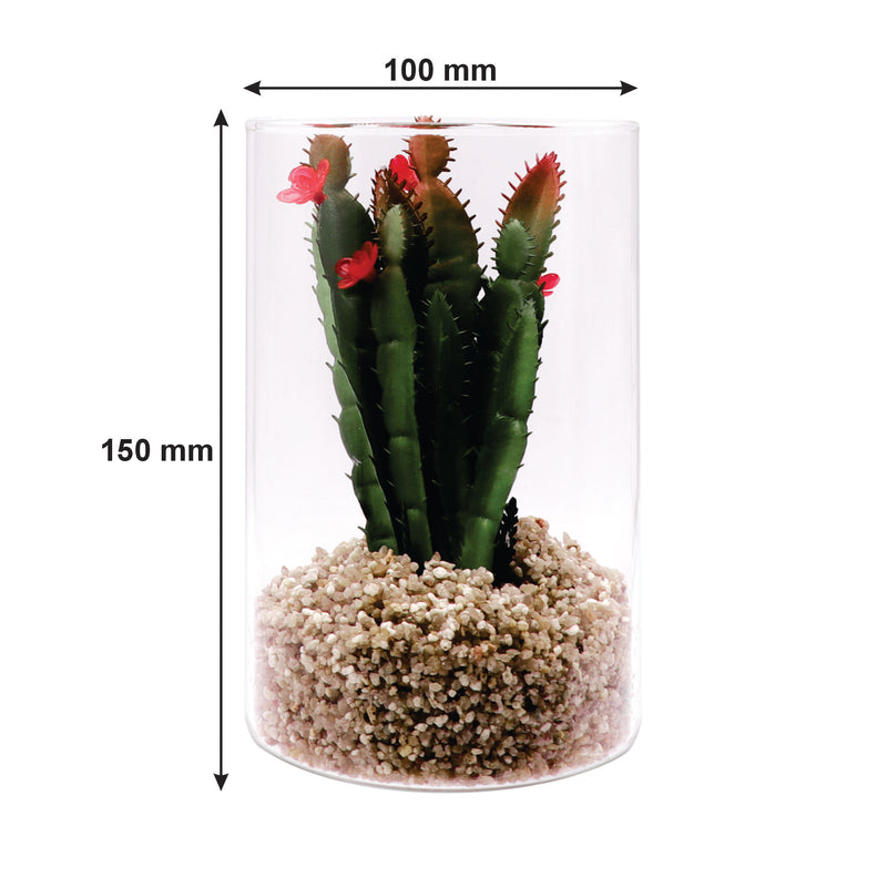 REGENT ARTIFICIAL SUCCULENT IN A CLEAR GLASS - LARGE, (100MM DIAX150MM)