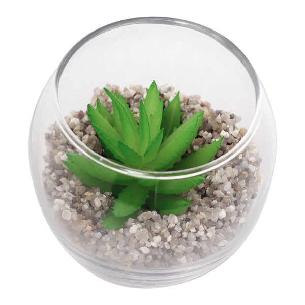 REGENT ARTIFICIAL SUCCULENT IN A CLEAR GLASS POT - SMALL, (80MM DIAX68MM)