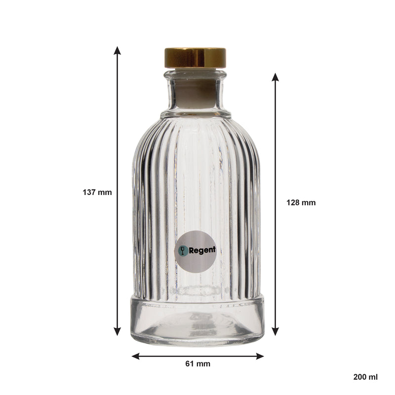 REGENT GLASS RIBBED PERFUME BOTTLE WITH ROSE GOLD PLASTIC STOPPER, 200ML (61MM DIX137MM)