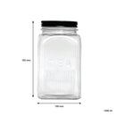 REGENT RIBBED SQUARE GLASS TEA CANISTER WITH BLACK LID, 1.2LT (182X100X100MM)