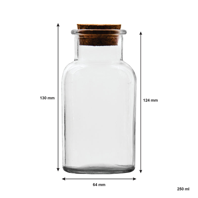 REGENT GLASS BOTTLE WITH CORK LID, 250ML (64MM DIAX130MM)