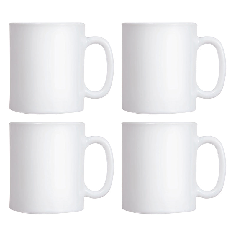 LUMINARC WHITE OPAL GLASS CAN SHAPE COFFEE MUG 4 PACK, (320ML)