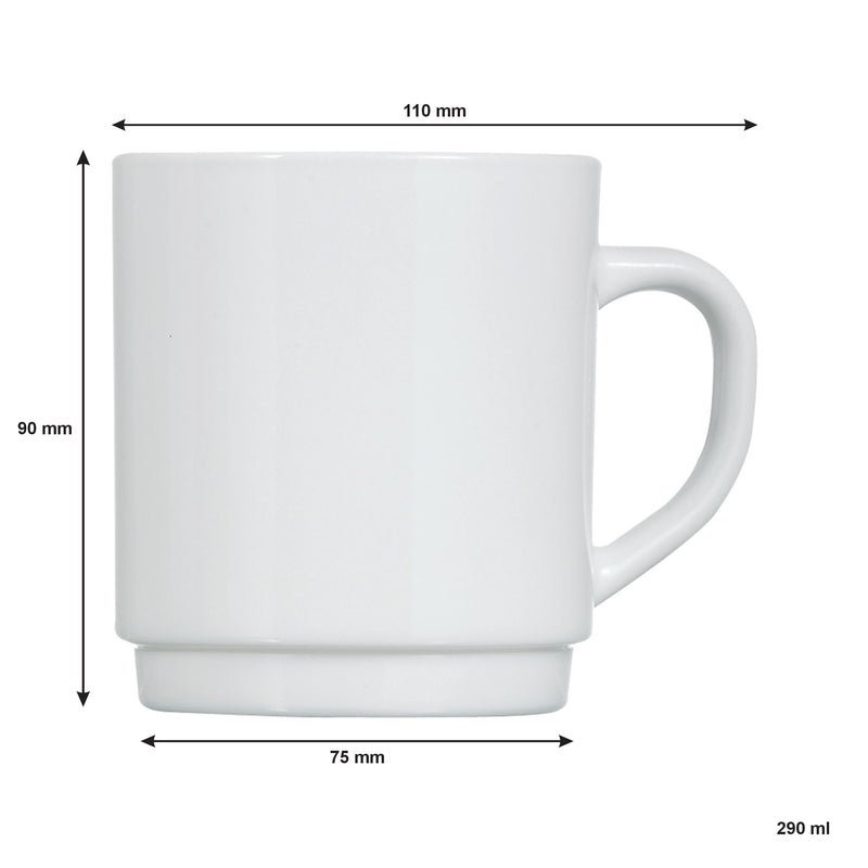 LUMINARC WHITE OPAL GLASS STACKING COFFEE MUG 4 PACK, (290ML)