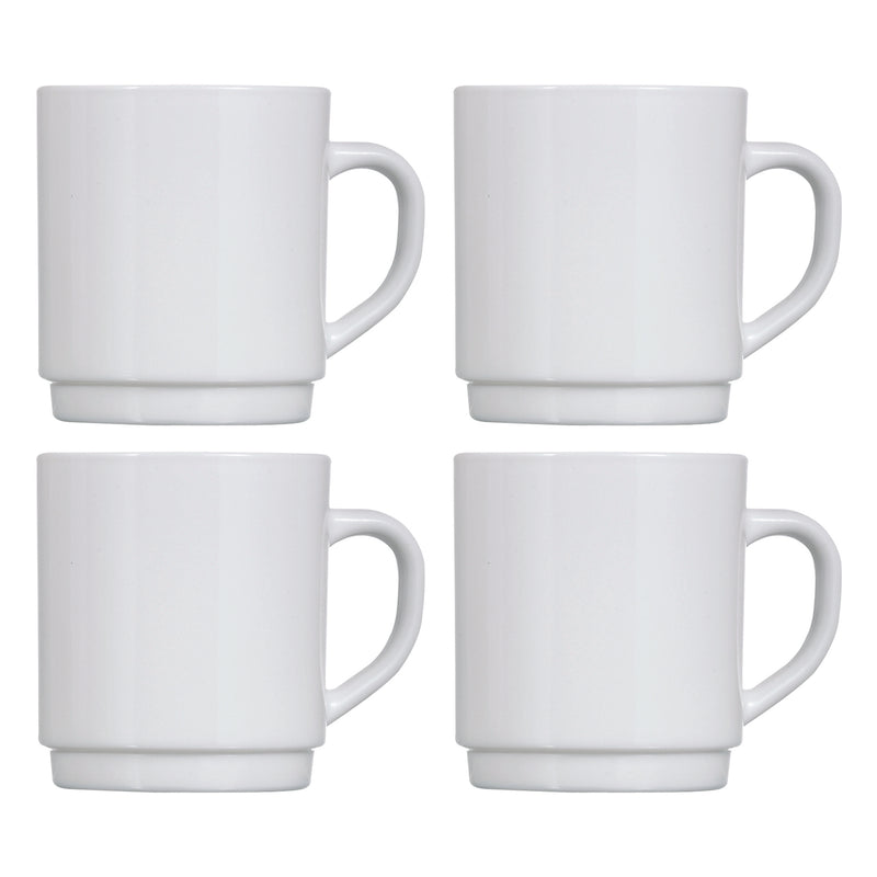 LUMINARC WHITE OPAL GLASS STACKING COFFEE MUG 4 PACK, (290ML)