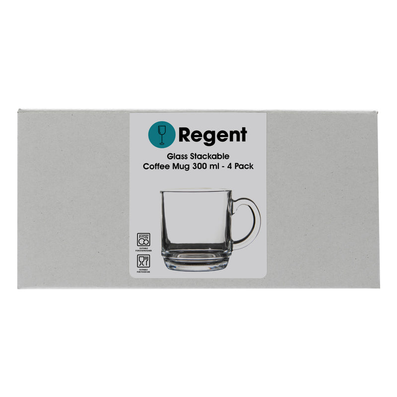 REGENT GLASS STACKABLE COFFEE MUG 4 PACK, (300ML)