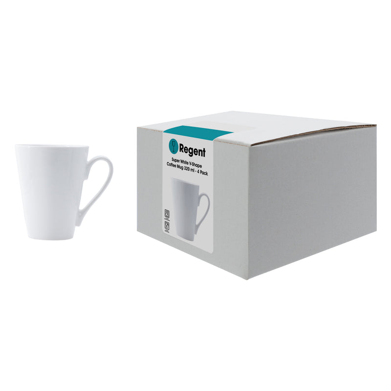 REGENT SUPER WHITE V-SHAPE COFFEE MUG 4 PACK, 320ML