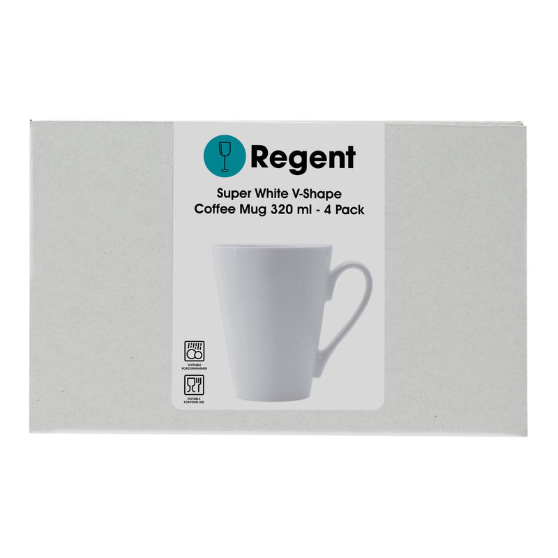 REGENT SUPER WHITE V-SHAPE COFFEE MUG 4 PACK, 320ML