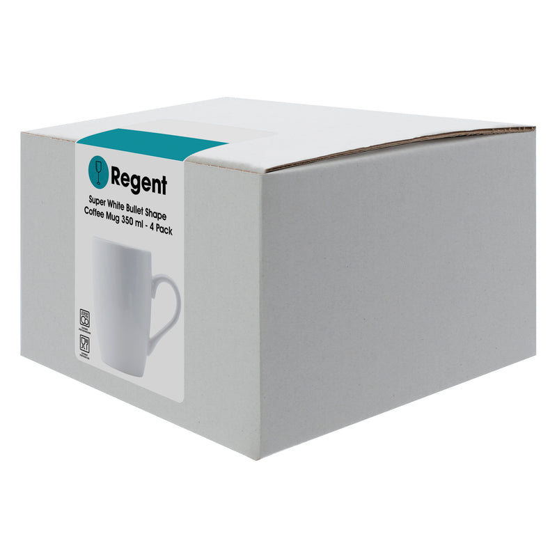 REGENT SUPER WHITE BULLET SHAPE COFFEE MUG 4 PACK, 350ML