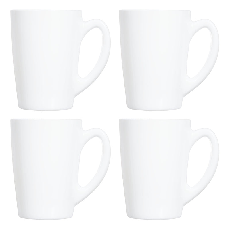 LUMINARC WHITE OPAL GLASS BULLET SHAPE COFFEE MUG 4 PACK, (320ML)