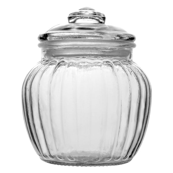 REGENT ROUND RIBBED GLASS JAR WITH GLASS LID, 670ML (130X110MM DIA)