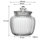 REGENT ROUND RIBBED GLASS JAR WITH GLASS LID, 1.5LT (172X155MM DIA)