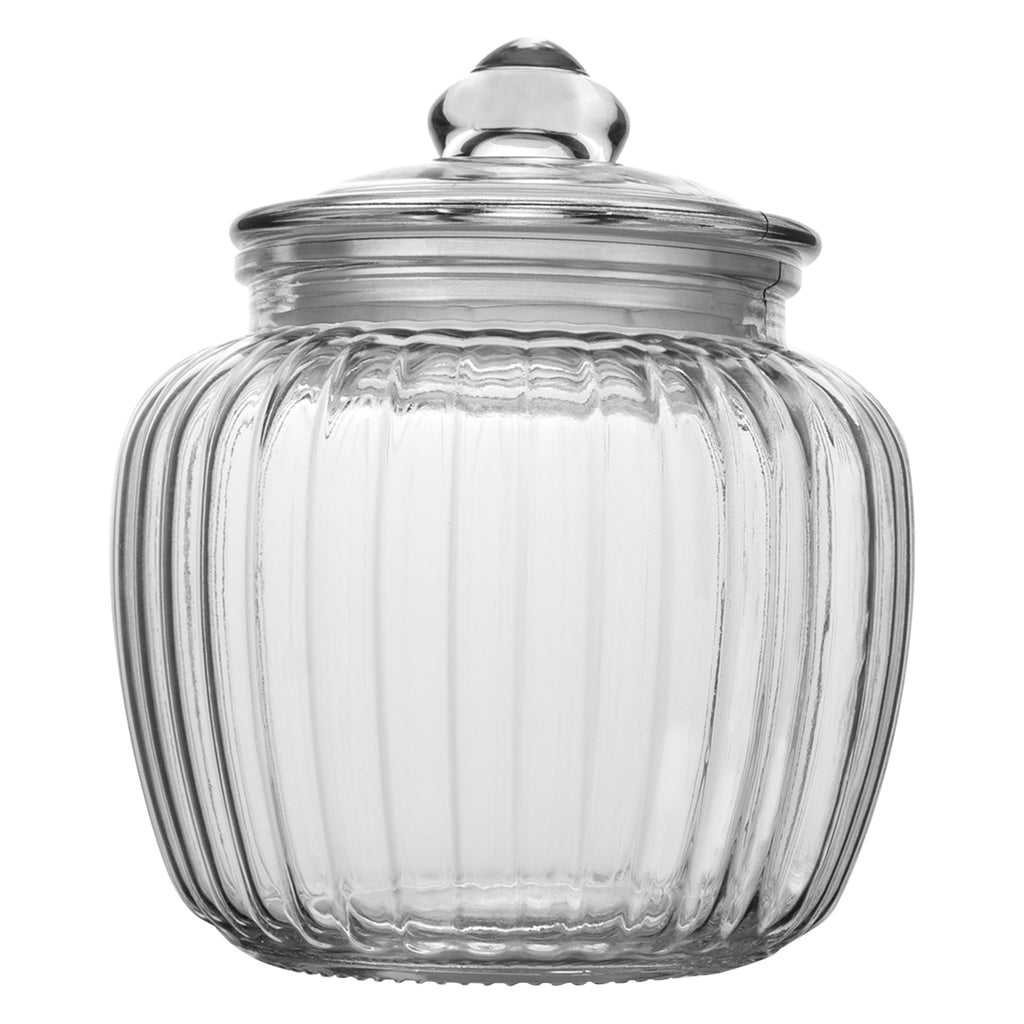 REGENT ROUND RIBBED GLASS JAR WITH GLASS LID, 1.5LT (172X155MM DIA)