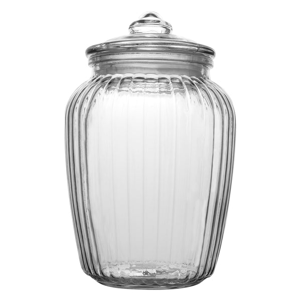 REGENT ROUND RIBBED GLASS JAR WITH GLASS LID, 2.9LT (225X140MM DIA)