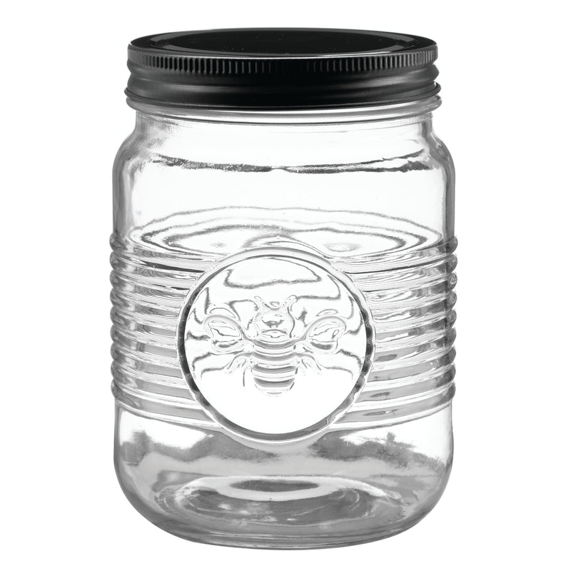 REGENT GLASS ROUND BEE EMBOSSED JAR, 1LT (105MM DIAX150MM)