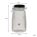 REGENT RIBBED HERMETIC GLASS CANISTER WITH BLACK CERAMIC LID AND METAL CLIP, 1.8LT (230X125MM DIA)