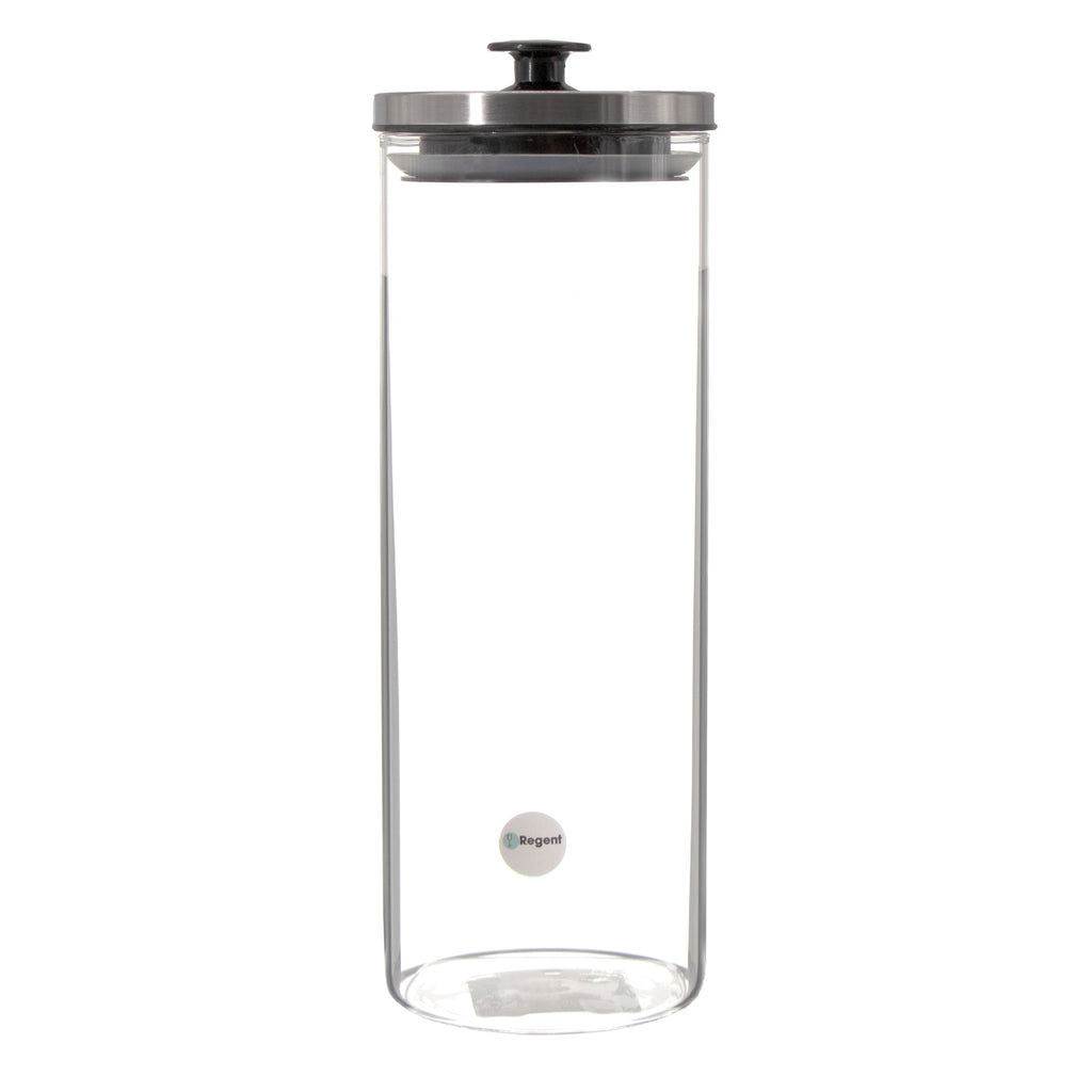 REGENT ROUND BOROCILICATE GLASS CANISTER WITH METAL LID AND BLACK KNOB, 1,7LT (285X100MM DIA)