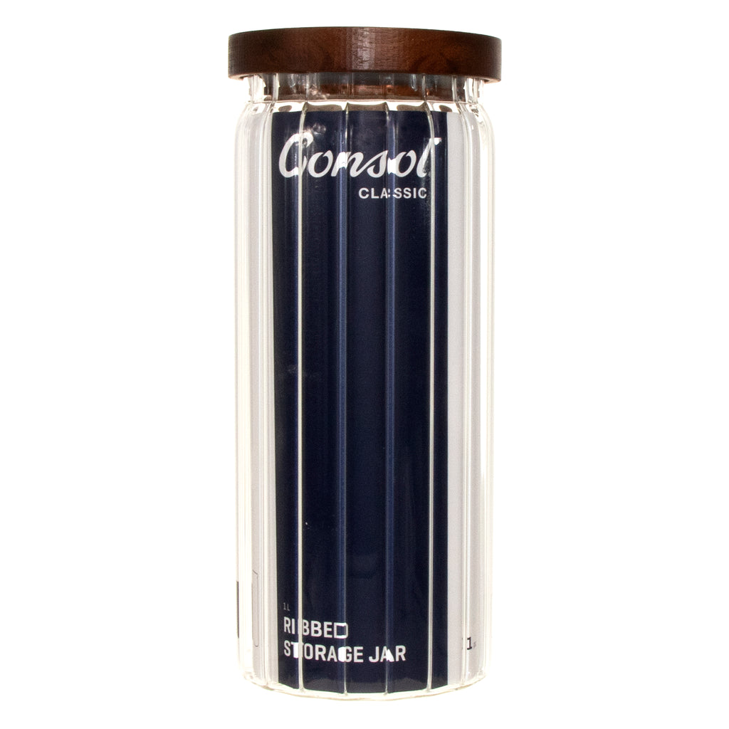 CONSOL ROUND RIBBED CANISTER WITH ACACIA LID, 1LT (215X90MM DIA)