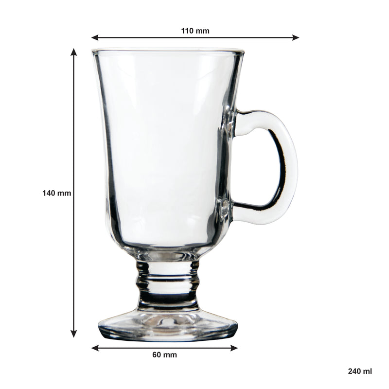 REGENT GLASS FOOTED MUG WITH HANDLE 4 PACK, (240ML)