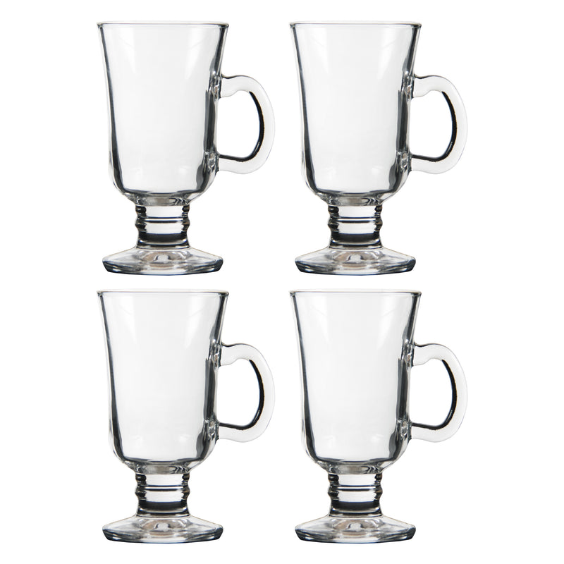 REGENT GLASS FOOTED MUG WITH HANDLE 4 PACK, (240ML)