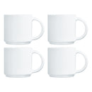 LUMINARC WHITE OPAL GLASS STACKING COFFEE MUG 4 PACK, (340ML)