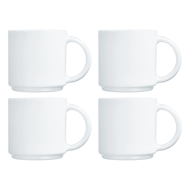 LUMINARC WHITE OPAL GLASS STACKING COFFEE MUG 4 PACK, (340ML)