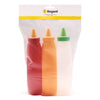 REGENT PLASTIC FLAT SQUEEZE BOTTLES ASST. COLOURS WITH CAPS 3 PACK, 500ML (140X80X215MM)