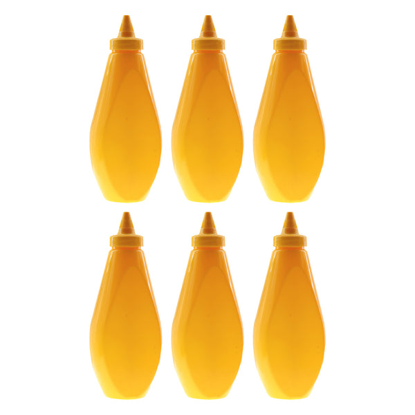 REGENT PLASTIC FLAT SQUEEZE BOTTLE YELLOW WITH WITCH HAT CAP 6 PACK, (500ML)