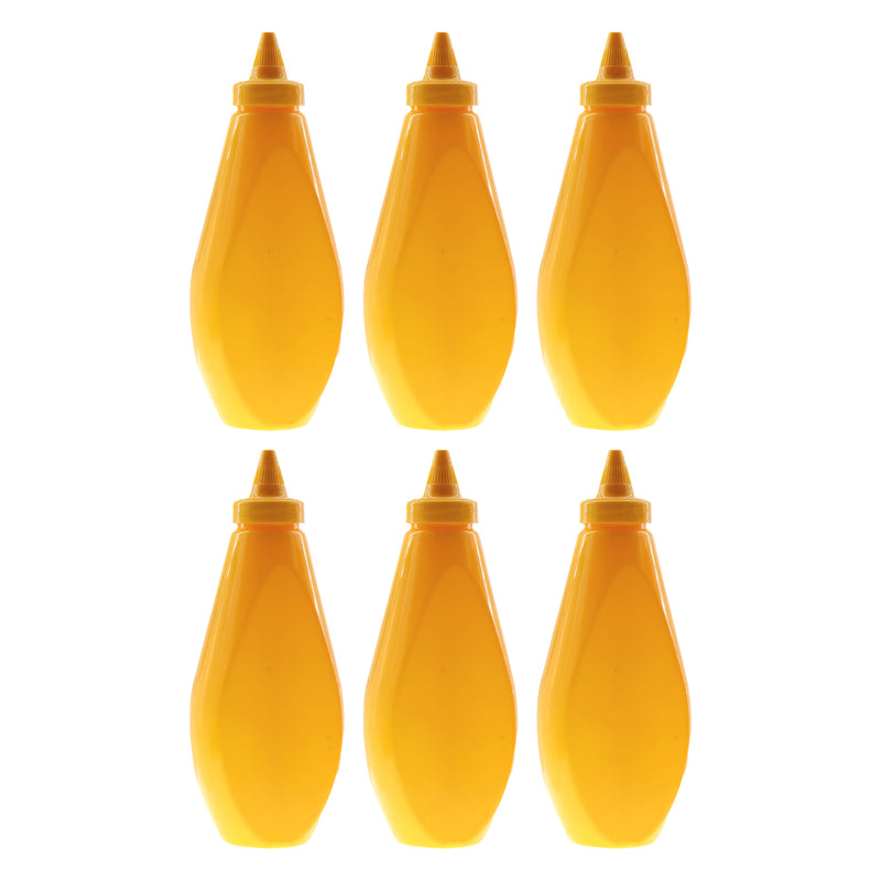 REGENT PLASTIC FLAT SQUEEZE BOTTLE YELLOW WITH WITCH HAT CAP 6 PACK, (500ML)