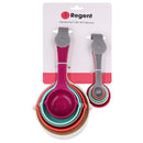 REGENT BAKEWARE MEASURING CUPS & SPOONS COLOURED PLASTIC 10PCE SET, (194X105X50MM l 138X42X40MM)