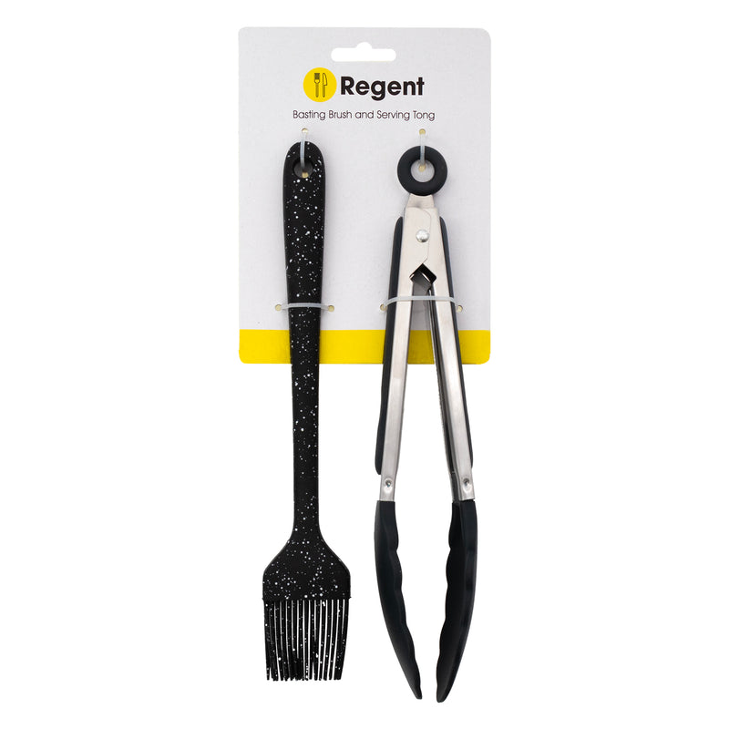 REGENT KITCHEN BASTING BRUSH & SERVING TONG SET NYLON AND STAINLESS STEEL, (40X255MM l 35X265MM)