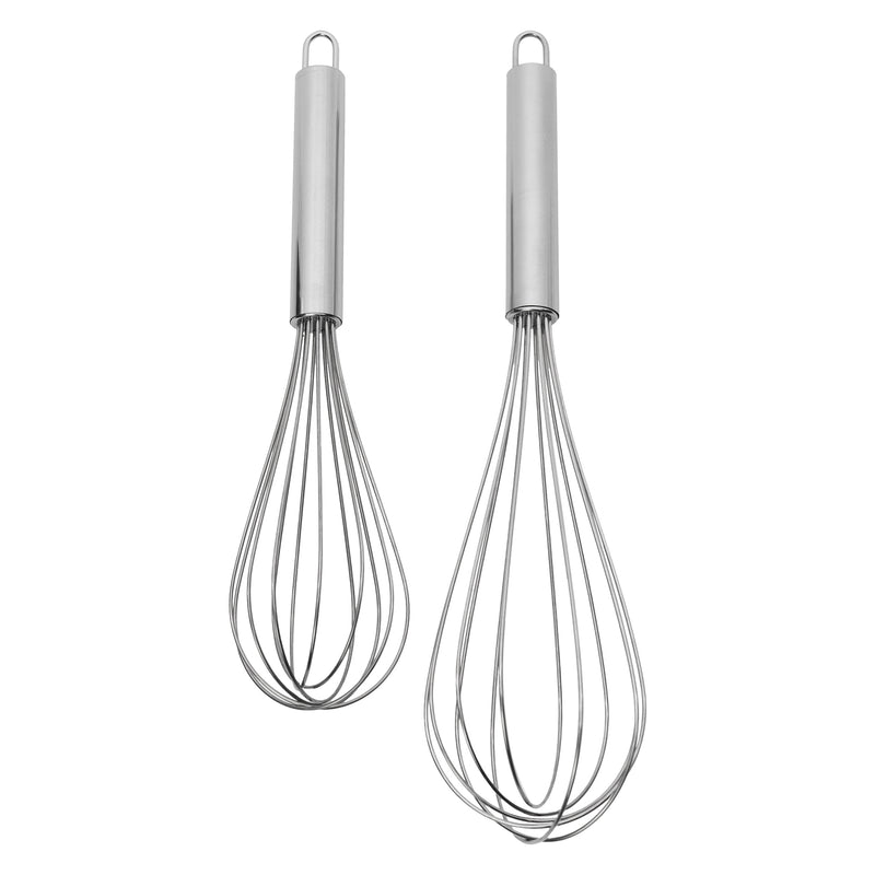 REGENT BAKEWARE WHISKS STAINLESS STEEL 2 PIECE SET, (250X60MM DIA l 300X70MM DIA)