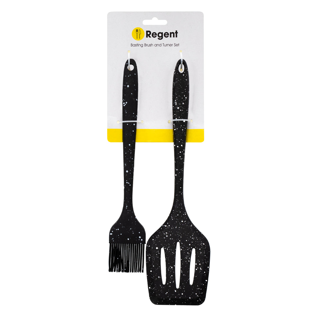 REGENT KITCHEN BASTING BRUSH AND TURNER SET NYLON SPECKLED BLACK, (45X260MM l 80X300MM)