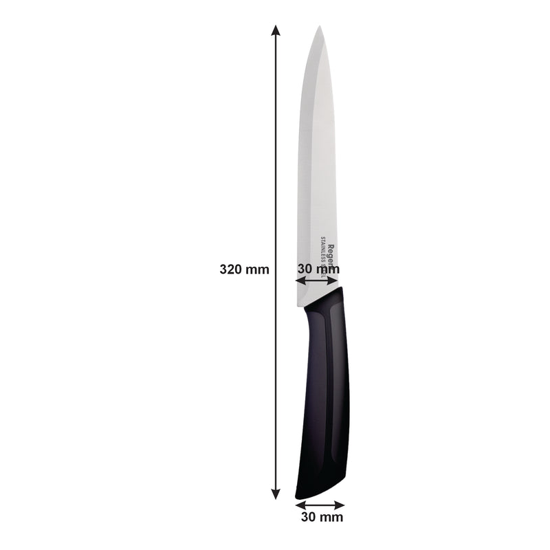 REGENT KITCHEN PREMIUM CARVING KNIFE WITH BLACK AND GREY HANDLE, (320X30MM)