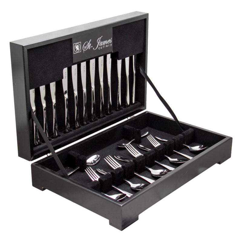 ST. JAMES CUTLERY KENSINGTON 58 PIECE SET IN WOODEN CANTEEN